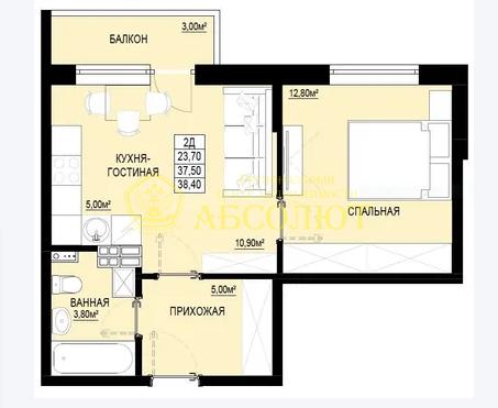 1-к квартира, 3/9 эт., 38.4 м²